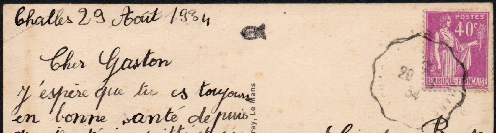 Railway / Tramway cancellations of La Sarthe : Courrier-Convoyeur-Ligne La Chartre-s/le Loir au Mans 1⁰ Gare de Challes.